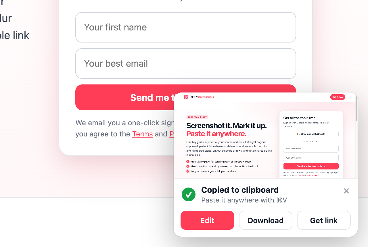 Copied to clipboard card with link